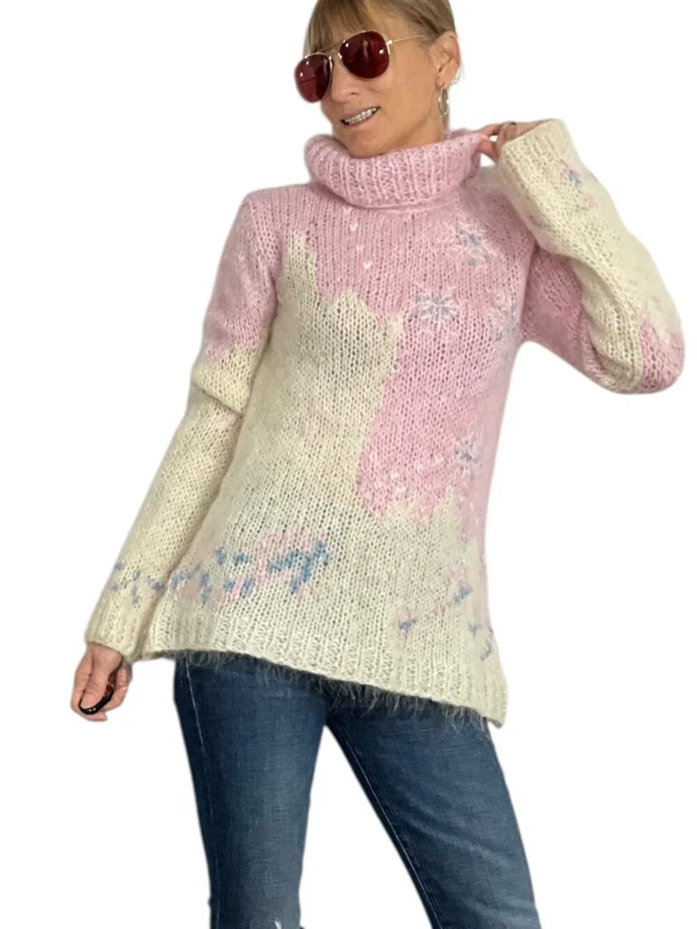 Free People Vintage Turtleneck Snowflake Sweater S Mohair NEW